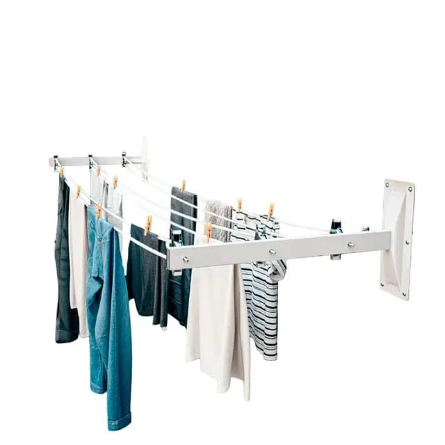 Amig - Tendedero Lateral de Pared Mod. 3 - Tenderete 2 Brazos con 6 poleas de Acero INOX - para 3 Cuerdas - Acero con Pintura epoxy - Uso Exterior - 450 mm - con Accesorios de fijación - Color Blanco
