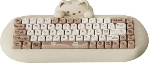 YUNZII C68 Teclado Mecánico Inalámbrico, 65% Teclado Gaming Hot Swap PBT, Tri-Mode BT5.0/2.4G/Wired, RGB Backlit NKRO, Silicone Kawaii Cat Ergonomic Teclado Mecanicofor (Marrón, Milk Switch)