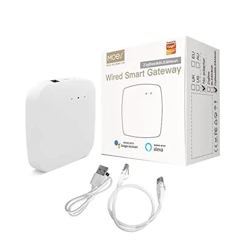 MOES Tuya Smart ZigBee Wired Gateway-Multi-Mode con BLE Wlan 2.4G Mesh Hub, control de voz a través de Alexa Google Home, cable de red requerido para conectar el enrutador y el Tuya Hub