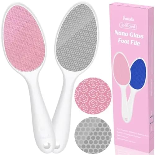 2 en 1 Lima Para Pies Nano Vidrio - Lima Pies y Removedor con Mango Largo, Elimina Durezas y Callosidades, Foot File Suave Profesional, Uso Húmedo/Seco -Rosa