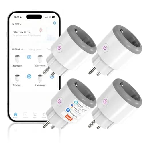 Enchufe Inteligente WiFi 16A con Monitor de Energía Control Remoto por Tuya&Smart Life APP/Voz Enchufes Inteligentes Bluetooth Compatible con Alexa y Google Home 2,4 GHz (4, blanco roto)