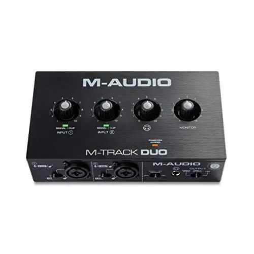 M-AUDIO M-Track Duo Interfaz Audio, Tarjeta de Sonido USB para Grabación, Transmisión, Podcasting con Entradas XLR, Línea y DI, Así Como un Paquete de Software