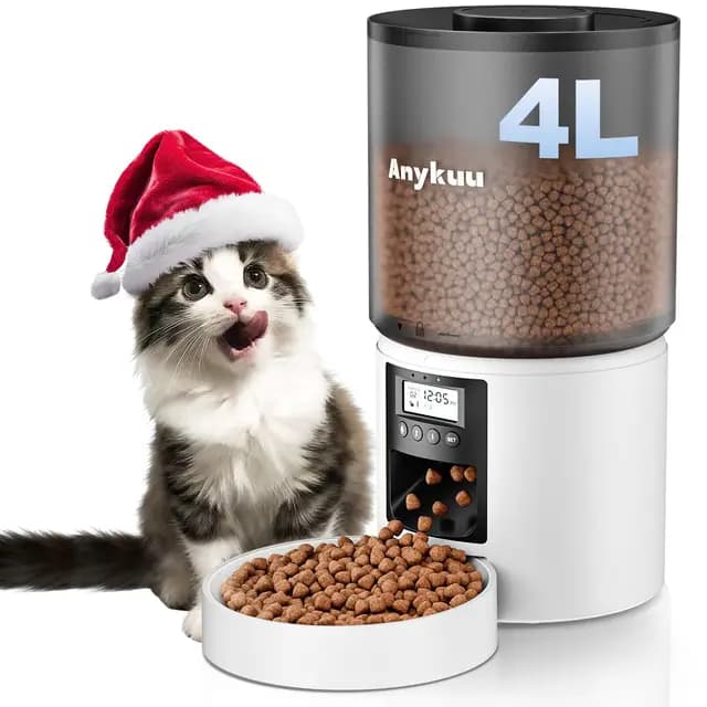 Anykuu 4L Comedero Gato Automatico Dispensador 1-6 Comidas al DíaComida Gatos y Perros con función de grabación de 10s, USB, Blanco para Pequeño/Mediano Mascota