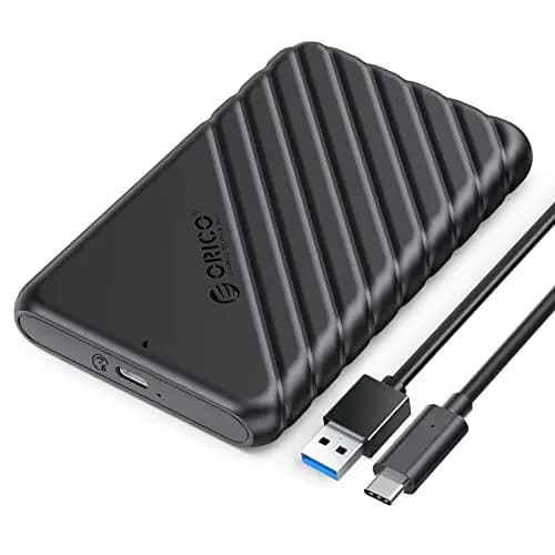 ORICO Carcasa Disco Duro 2.5", 6Gbps Caja Disco Duro USB C 3.1 Gen 1 para HDD SSD SATA I/II/III de 7mm y 9.5mm de Altura con Cable USB,Sopporta UASP y TRIM,no Requiere Herramientas(ABS,Negro, 25PW1-C)