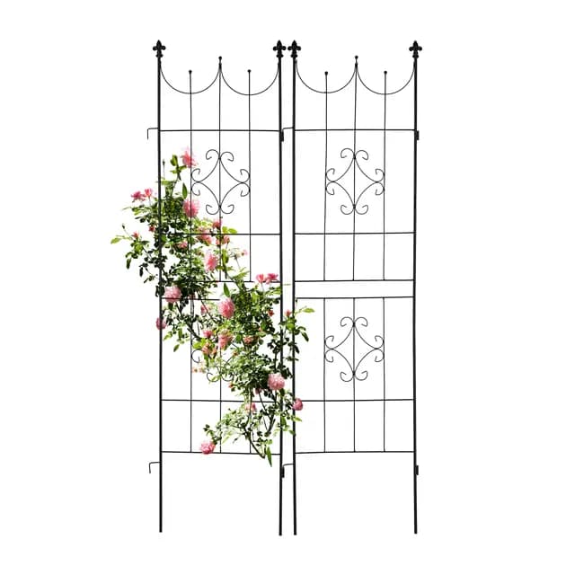 Relaxdays Soportes para Plantas, Set de 2, 183 x 46 cm, Metal, Celosía para Trepadoras, Autónomos, con Estacas, Negro