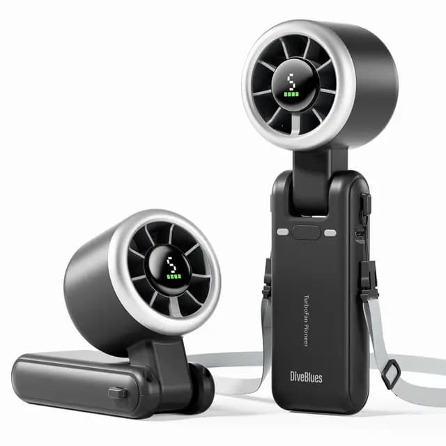 Diveblues Turbo Ventilador Portátil de Mano, Enfriamiento de Alta Velocidad 10m/s, 5 Velocidades, Batería Recargable, Hasta 12 Horas, Mini Ventilador para Viajes, Oficina, Exterior, Negro