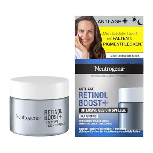Neutrogena Retinol Boost+ - Crema facial intensiva de 50 ml, sin perfume, con retinol, extracto de hoja de mirto y ácido hialurónico para una piel más suave, antienvejecimiento, antiarrugas