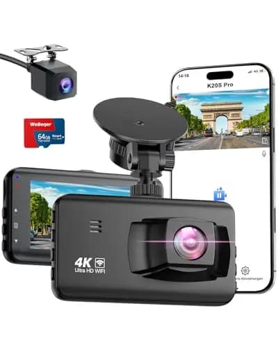 Dashcam 4K/1080P,WiFi Dash CAM Coche,Tarjeta 64GB,Visión Nocturna,G-Sensor,Grabación en Bucle,Asistente de Marcha atrás,170°+140°Gran Angular,IPS de 3 Pulgadas,Modo Parking 24H