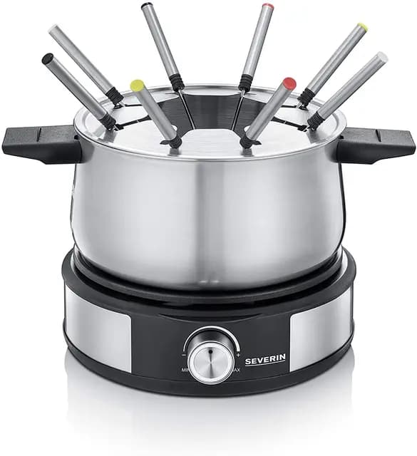 SEVERIN Combinación de fondue y crepera 1500 W. Olla de acero inoxidable extraíble con marca mín. / máx. Acero Inoxidable/Negro. FO 2471