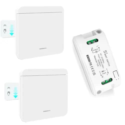Kit Interruptor Luces inalambrico, Transmisor De Interruptor Inalámbricas De Pared Inalámbrico Extraíble Alcance De Radio De 100M Para Dispositivos De Iluminación De Hasta 2300W (2 to 1) – Imagen 1