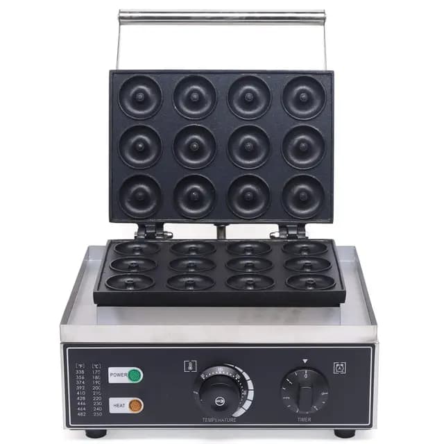 Máquina de donas eléctrica, 1550 W, acero inoxidable, comercial, 12 ranuras, máquina de donuts, 50-300 ℃, revestimiento antiadherente, para uso comercial o privado