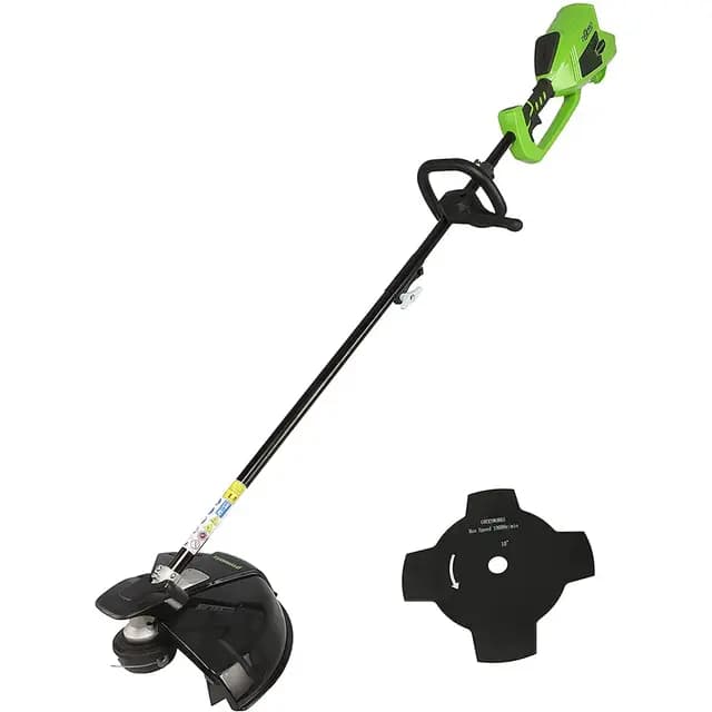 Greenworks 40V Desbrozadora a Batería, Motor sin Escobillas, Arnés, Altura Regulable, Ancho Corte 40 cm, Hilo Nylon 2 mm o Cuchilla 25 cm SIN Batería (40 V) y Cargador, 3 Años de Garantía GD40BC