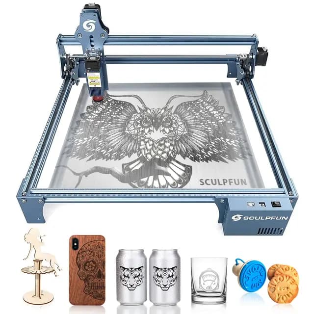 SCULPFUN S9 Grabador Laser Metal, Efecto láser de 90W Máquina cortadora de grabado de bricolaje, Máquina de Grabado Cortadora láser CNC totalmente metálica alta precisión para Madera,410mmx420mm