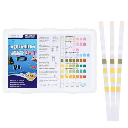 9 en 1 Test Acuario, 100 Test Agua Acuario para PH Cloro Libre Nitrito Dureza Carbonato Nitrato Alcalinidad Total Nitrógeno Amoniacal Cobre, Profesional Tiras de Prueba para Piscina, Pecera