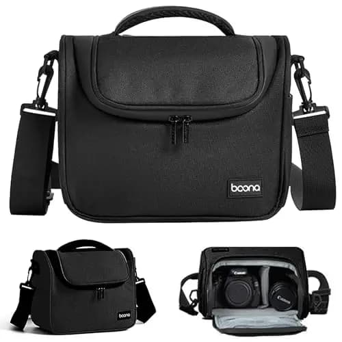 Bolsa Funda para Cámara Reflex/DSLR Impermeable - Bandolera o Mochila Fotografía Profesional, Compatible con Nikon, Canon EOS, Sony Alpha | Estuche Protector Ajustable con Porta (Negro, Pequeño)