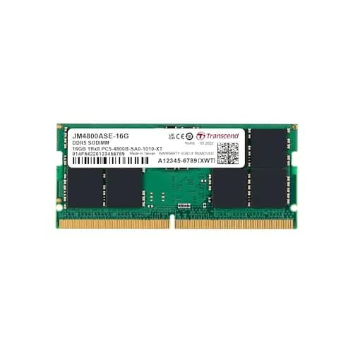 Transcend Memoria RAM SO-DIMM de 16 GB DDR5 4800 MHz, Compatible con HP Lenovo, DELL, ASUS Acer, Memoria de computadora portátil, actualización de módulo ECC, 1Rx8, 1.1 V PC5-38400 CL40, sin búfer de