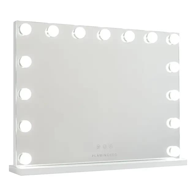 Flamingueo Espejo Maquillaje con Luz - 15 LED - 3 Modos de Luz - Intensidad Ajustable - Control Táctil - Vanity Mirror - Blanco - 58x12x43cm