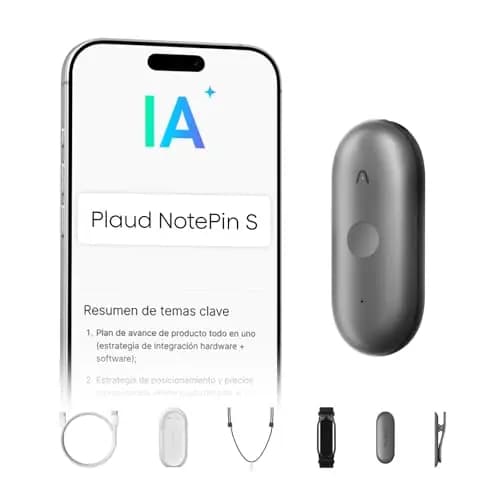 Plaud NotePin S Grabadora de Voz IA con botón de grabación táctil Transcripción IA Resúmenes Tomar Notas Transcripción Resumen IA para Reuniones Llamadas Entrevistas Charlas Clases con 4 Accesorios