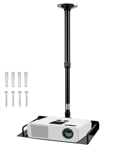 QWORK® Soporte de Techo para proyector con guía de Cables integrada, Altura Regulable 38-60 cm - Capacidad de Carga 3 kg - para proyectores y cámaras