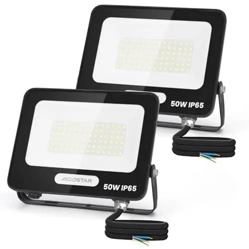 Aigostar Foco LED Exterior 50w 4500LM, Focos Proyectore LED Exterior Impermeable IP65, 84 LEDs, 6500K Blanco Frío para Garaje,Jardín,Patio,Parque. 2 Piezas