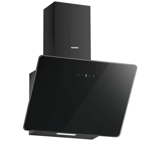 COMFEE' ANGJ64B-60 Campana Extractora Inclinada, 400m³/h, 60cm en Vidrio Templado, 3 Niveles de Velocidad, Pantalla Táctil LED, Recirculación Interna o Canalización, 60cm, Negro