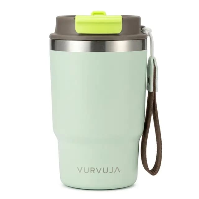 Vaso Termico 470ml de Acero Inoxidable 3en1 con Pajita y Tapa Antifugas. Taza Termica con Correa Integrada, Reutilizable y sin BPA. Termo Cafe para Llevar con Doble Pared para Frío y Calor. (Mint)
