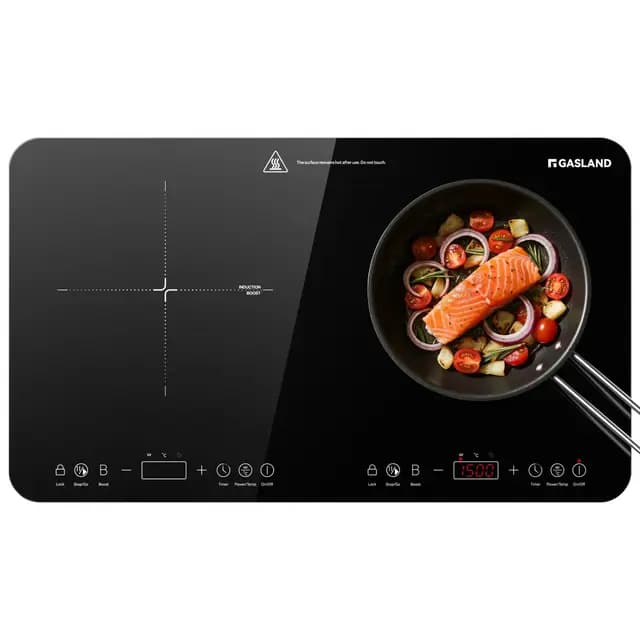 GASLAND IH582BTA Placa de inducción doble, 58 cm, 3500W Placa de inducción portátil con 2 zonas, control táctil, 10 niveles de temperatura, 10 niveles de potencia, ahorro de energía