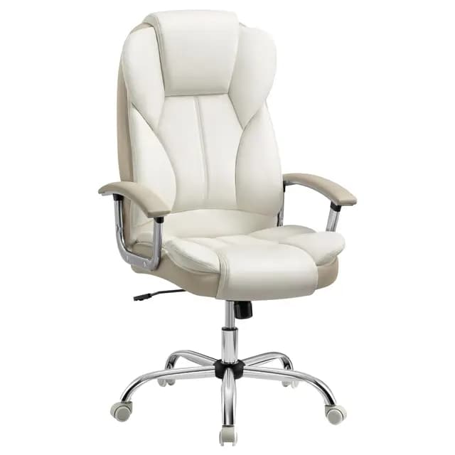SONGMICS Silla de Oficina, Silla de Escritorio, Silla de Juego con Reposabrazos, Silla de Ordenador, Silla Ejecutiva, Altura Ajustable, para Estudio, Blanco Crema y Marrón Camello OBG057W01