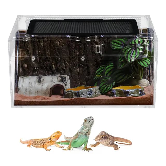 Terrariums para Reptiles, 30 x 18 x 15 cm, caja de cría de acrílico de gran tamaño, hábitat portátil para reptiles y anfibios para pequeños reptiles insectos Geckos grillos – Imagen 1