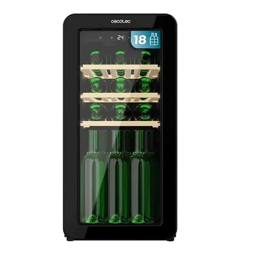 Cecotec Vinoteca 18 Botellas Retro Bolero Grandsommelier Origin 18 Hit Black. Acabado En Negro Con Control Led, Temp. 5-20ºC, Compresor, NoFrost, Estantes Madera, Luz Interior, Ventilación