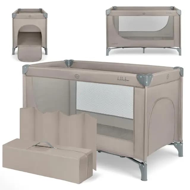KikkaBoo Cuna de Viaje SO Gifted 2026, Cuna Bebe 120x60 cm hasta 15 kg, Parque Plegable con Bolsa de Transporte, Ligera y Compacta, Beige