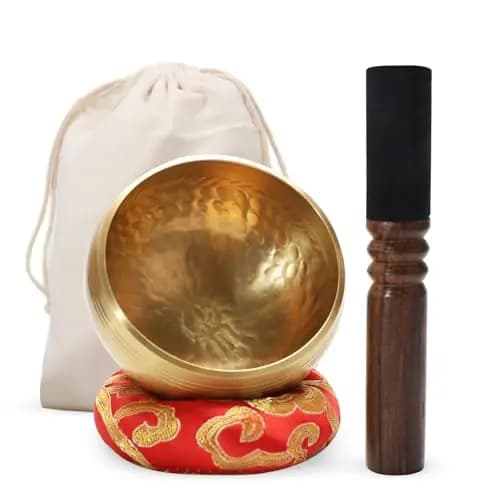 Cuenco Tibetano Hecho a Mano con Mazo de Madera Cojín y Bolsa – Cuenco Sonoro para Meditación Yoga Chakras y Relajación (9.5cm)