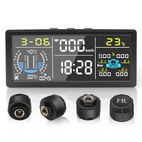 Tpms Sistema de Monitoreo de Presión de Neumáticos Mejorado 9.9Bar/199PSI con Pendiente, Altitud, Función de Detección de Velocidad, Head up Display, Pantalla a Color de 6 Pulgadas