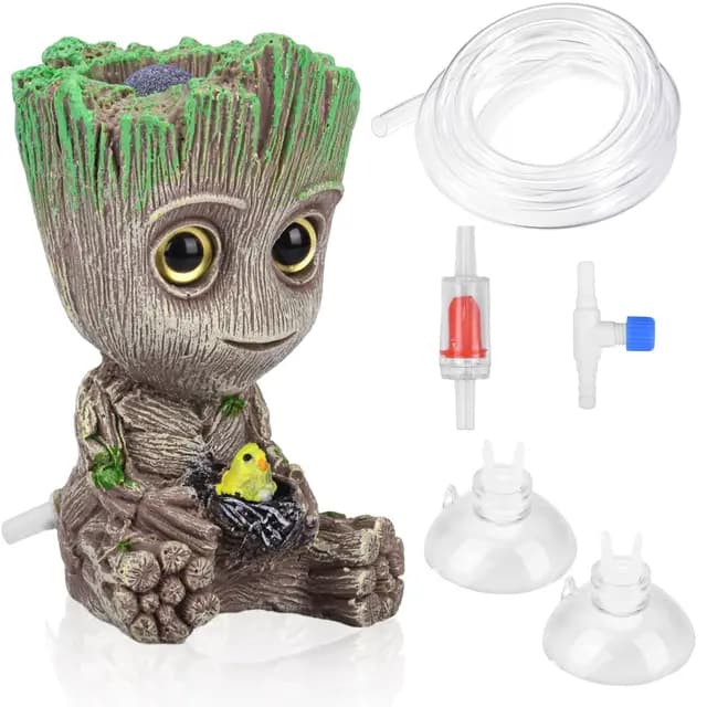 Treant Groot Decoración de Acuario Paisajismo Artificial Decoración de Piedra de Burbujas con Kit de Válvula de Retención, Manguera de 25cm, Ventosa * 2