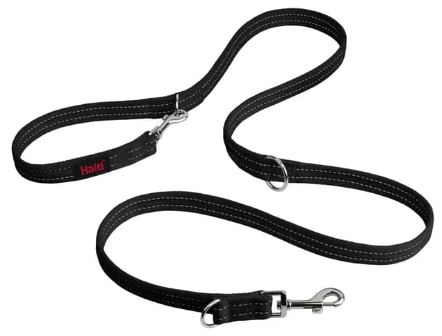 HALTI Correa de adiestramiento - Correa multifunción con doble enganche, ideal para antitirones Entrenamiento canino. Cómoda de sostener. Apta para perros medianos y grandes (Talla L, Negro)