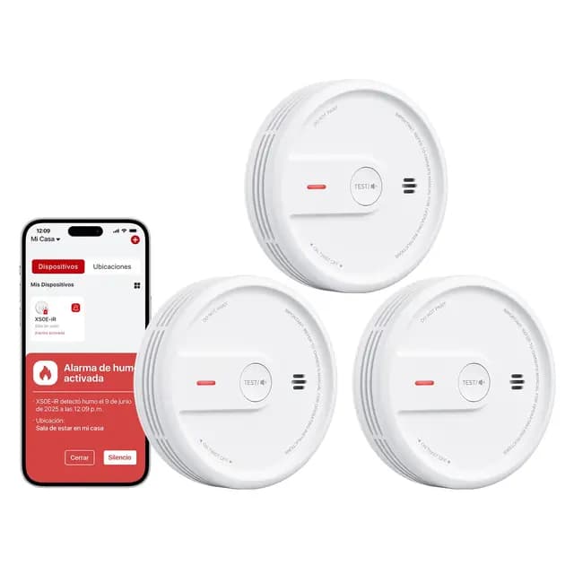 X-Sense Detector de Humo Inteligente para el Hogar, Vida Útil de 10 Años con Batería Reemplazable, Función Wi-Fi y App, Modo Nocturno, XS0E-iR, 3 Unidades