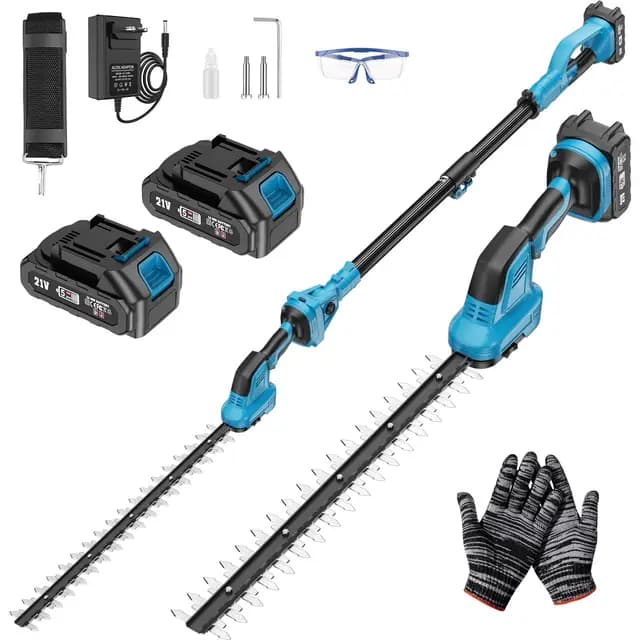 Cortasetos Telescópico Batería 2 en 1, Podadora Electrica Herramientas de Jardín con 2*4000 mAh Baterías Motor 550 W, Cortasetos 2,65M con Bandolera, Gafas, Guantes para Podar Arboles Patio de Jardín