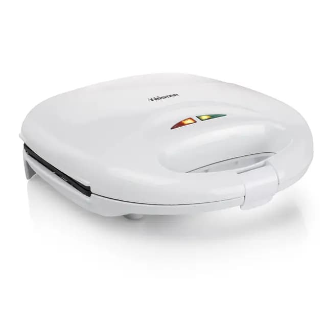 Tristar SA-3050 Sandwichera grill con placas de parrilla, tamaño compacto con compartimento para cable, potencia de 750 W, recubrimiento antiadherente, color Blanco