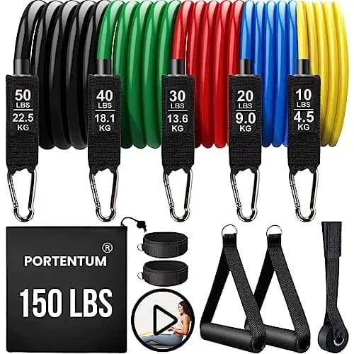 PORTENTUM Gomas elasticas musculación - Bandas elasticas para Yoga calistenia Gym Crossfit TRX Pilates Gimnasia en casa