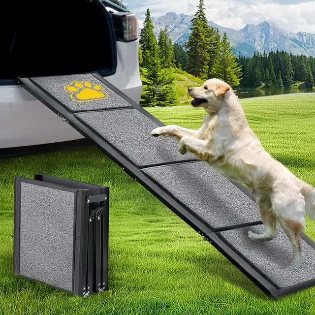 BACOENG 180cm Rampa para Perros Coche Plegable, Rampa para Perros portátil para Perros Grandes con Alfombra Antideslizante, Disponible para camión, Coche, SUV, Soporta hasta 110 KG