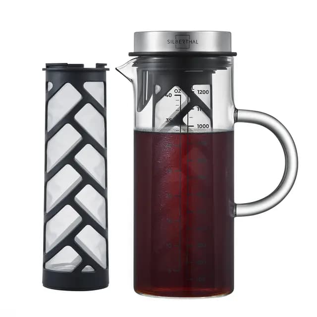 SILBERTHAL Jarra cristal 1,2L - Jarra Cold brew - Jarra de agua con tapa - Filtro extraíble