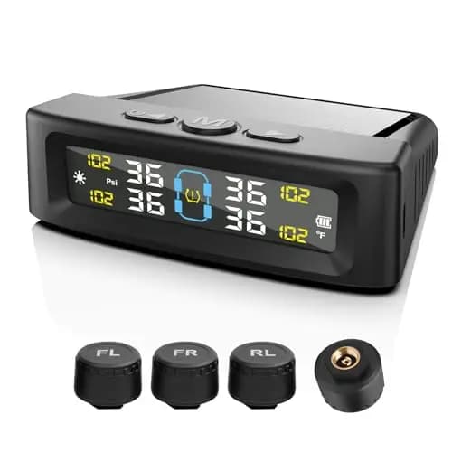 KAOLALI Sistema de control de presión de neumáticos TPMS solar inalámbrico con 4 sensores externos, pantalla en tiempo real de temperatura y presión 5 bar, carga solar y USB para coche SUV