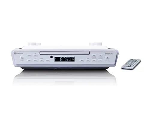 Lenco KCR-150 Radio de Cocina con Reproductor de CD - Radio FM Montaje bajo Armario con Bluetooth, Entrada AUX, Temporizador, 20 presintonías, 2x3 W RMS, Incluye Kit por Montaje - Blanco