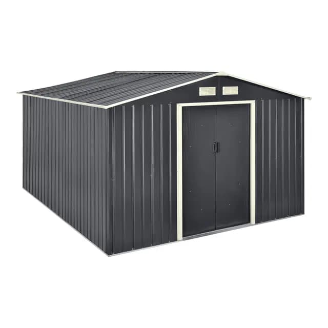 [en.casa] Cobertizo de Jardín para Caseta para Almacenaje de Herramientas con 4 Rejillas de Ventilación Metal 277 x 319 x 192 cm Gris Oscuro