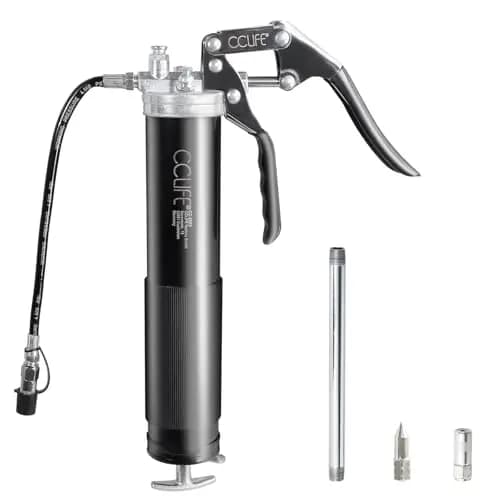 CCLIFE Pistola Engrasadora Manual 6000 PSI, Bomba de Engrase con Manguera Flexible, Engrasadora Profesional de Metal para Cartuchos de 400gr