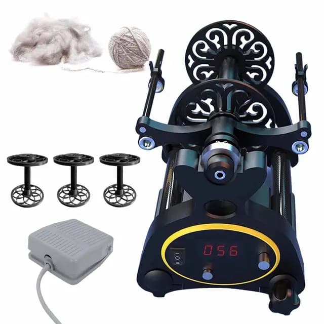 Rueda De Hilar Eléctrica Con Pantalla Digital E Interruptor De Pie, Mini Rueda De Hilar De Lana - Capacidad De 8oz (240g) + Cambio Hacia Adelante Y Hacia Atrás + Velocidad Continua, 3 Carretes,Black