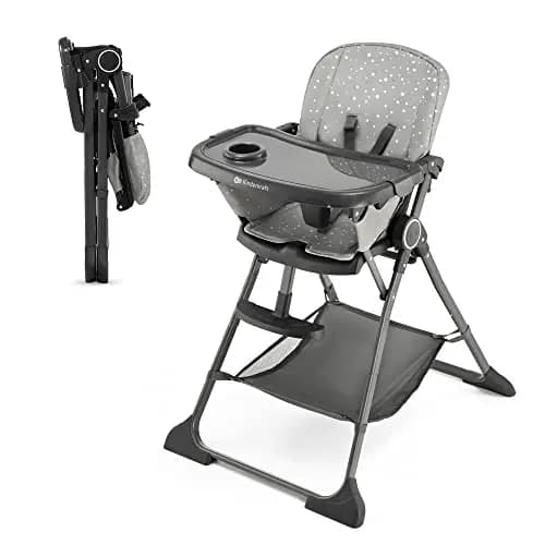 Kinderkraft FOLDEE Trona Bebé, ergonómica, cómoda, reclinable, plegable, con altura ajustable, reposapiés, bandeja doble desmontable, para niños pequeños, de 6 meses a 3 años, Gris