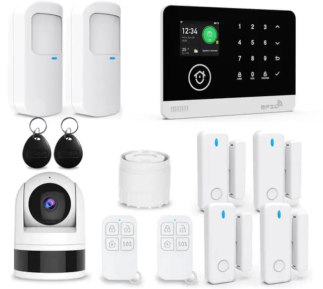 Alarma doméstica inalámbrica WiFi/2G con cámara de vigilancia WiFi Interior 1080P, Sistema de Alarma doméstica con Alerta por aplicación, Compatible con Alexa y Google