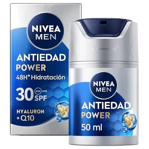 NIVEA MEN Hyaluron Crema Hidratante Antiedad FP30 50 ml - Cuidado Facial para Hombre - Ácido Hialurónico y Coenzima Q10 - Estimula la Producción de Colágeno - 48 h Hidratación - Todo Tipo de Piel