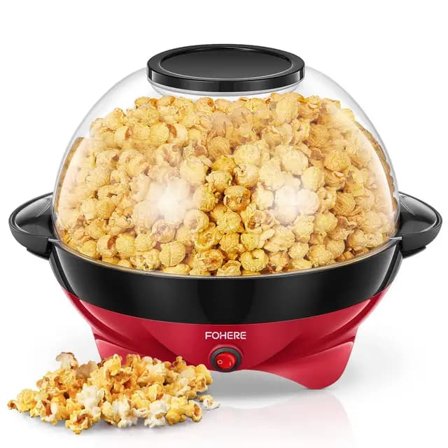 FOHERE Palomitero - 5.5L Retro Máquina de Palomitas con Capa Antiadherente - Máquina para Hacer Palomitas de Maíz Fácil de Usar - Silencioso y Rápido(entre 4 min) (Rojo)